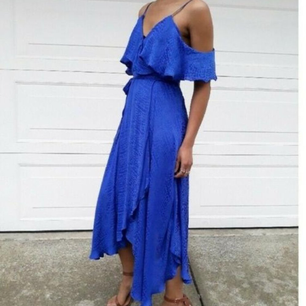 Jennifer Lopez Wrap Dress Hypnotic Blue Size S - Picture 2 of 3